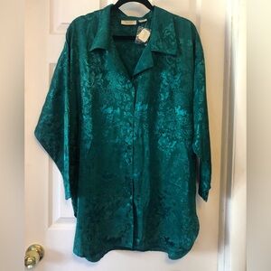 Vintage Victoria Secret Gold Label Emerald Green Paisley Sleeve Shirt